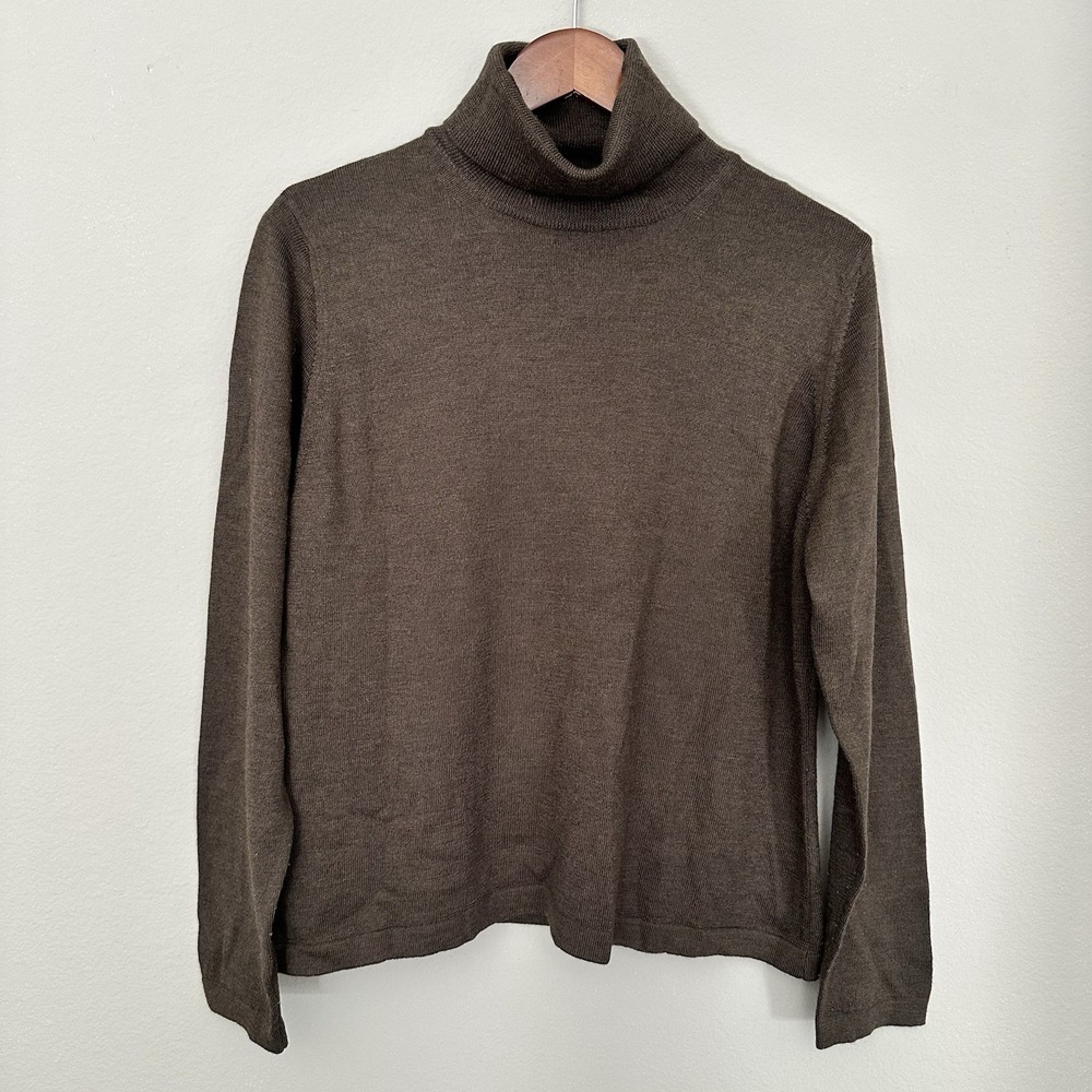Linea Donna Chocolate Brown Merino Wool Turtleneck Sweater Y2K Quiet Luxury XL